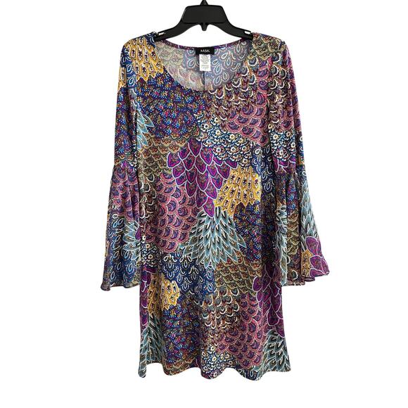 MSK Boho Bell Sleeve Dress M Multicolor Shift Dress EUC - Picture 6 of 14